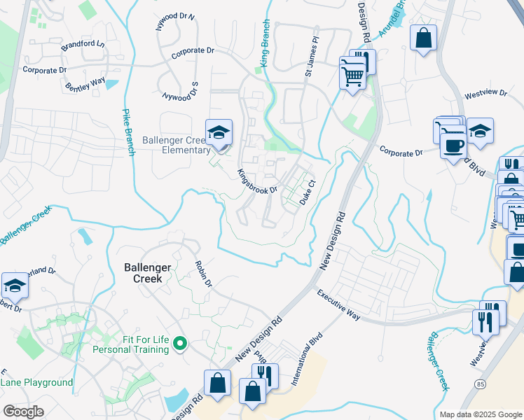 map of restaurants, bars, coffee shops, grocery stores, and more near 5220 Earles Court in Frederick