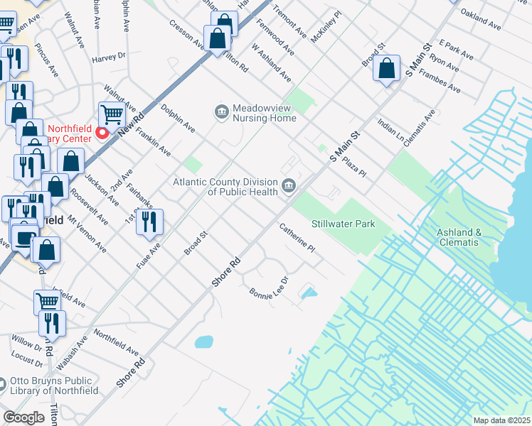 map of restaurants, bars, coffee shops, grocery stores, and more near 8 Virginia Avenue in Northfield