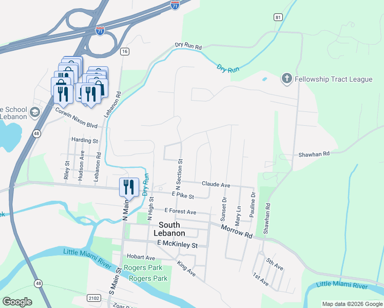 map of restaurants, bars, coffee shops, grocery stores, and more near 247 Ilene Avenue in South Lebanon