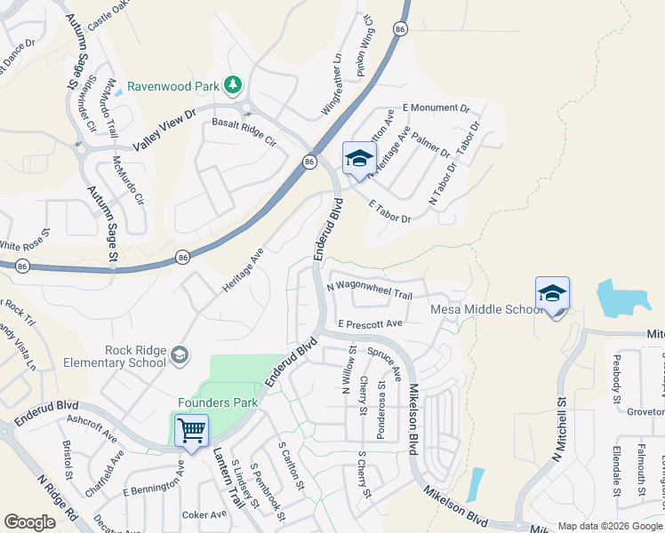 map of restaurants, bars, coffee shops, grocery stores, and more near 5329 Canyon View Drive in Castle Rock