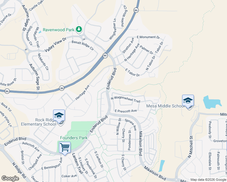 map of restaurants, bars, coffee shops, grocery stores, and more near 5335 Canyon View Drive in Castle Rock