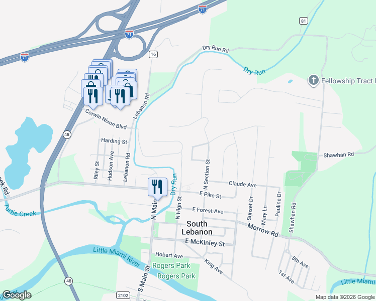 map of restaurants, bars, coffee shops, grocery stores, and more near 248 Sycamore Lane in South Lebanon
