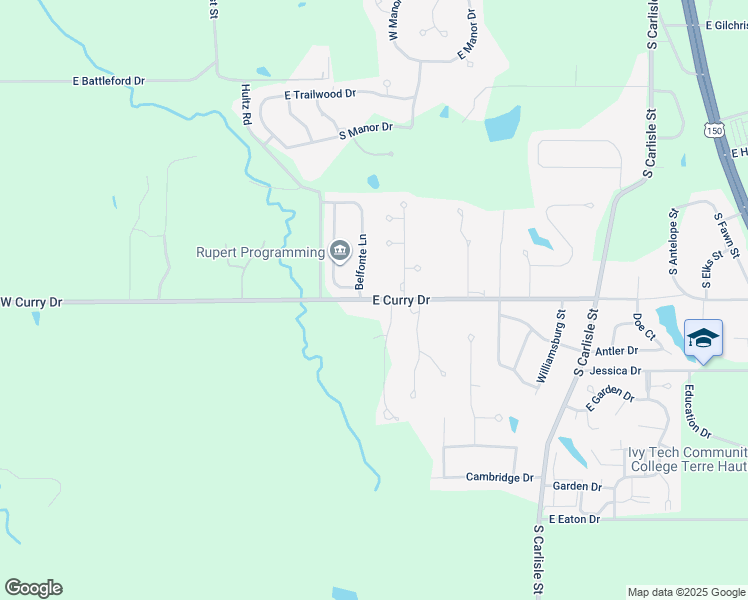 map of restaurants, bars, coffee shops, grocery stores, and more near 7218-7472 Belfonte Ln in Terre Haute