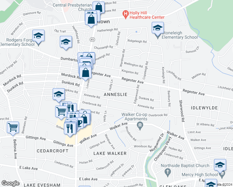 map of restaurants, bars, coffee shops, grocery stores, and more near 609 Dunkirk Road in Baltimore
