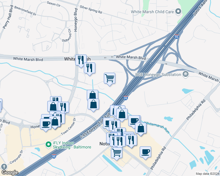 map of restaurants, bars, coffee shops, grocery stores, and more near 4969 Mercantile Road in Nottingham
