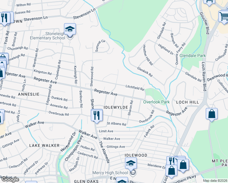 map of restaurants, bars, coffee shops, grocery stores, and more near 1000 Regester Avenue in Towson
