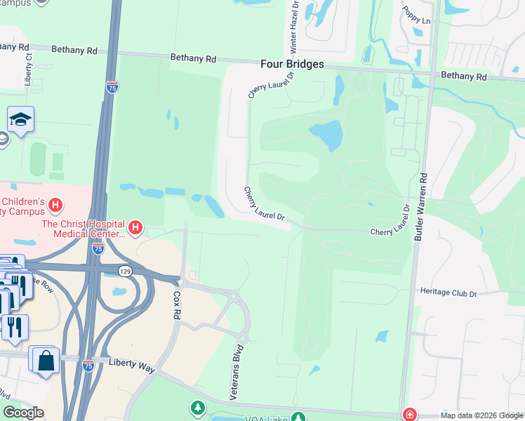 map of restaurants, bars, coffee shops, grocery stores, and more near 6844 Cherry Laurel Drive in Butler County