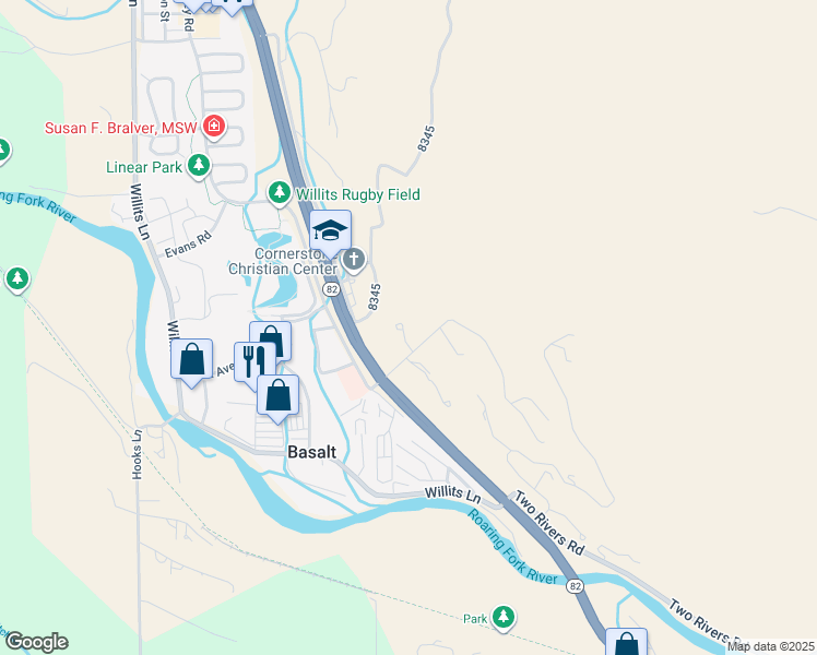 map of restaurants, bars, coffee shops, grocery stores, and more near 60 Sagewood Court in Basalt