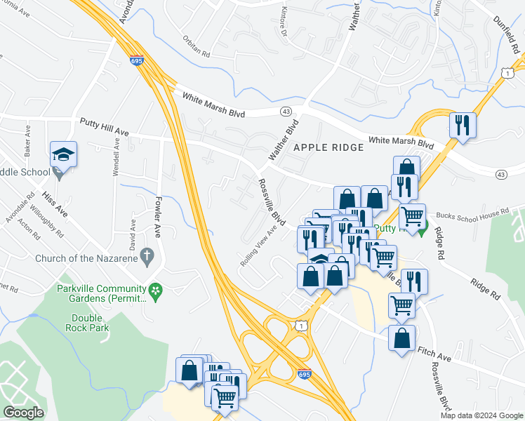 map of restaurants, bars, coffee shops, grocery stores, and more near Belridge Road in Nottingham