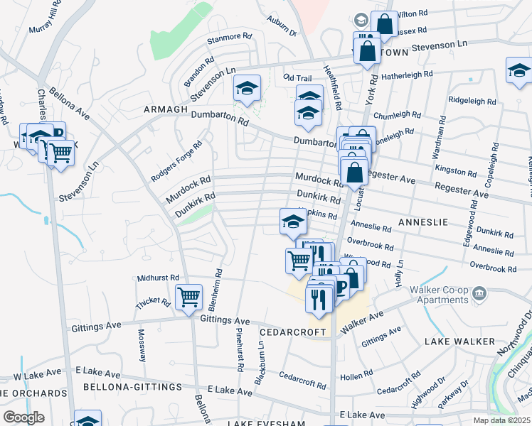 map of restaurants, bars, coffee shops, grocery stores, and more near 209 Hopkins Road in Baltimore