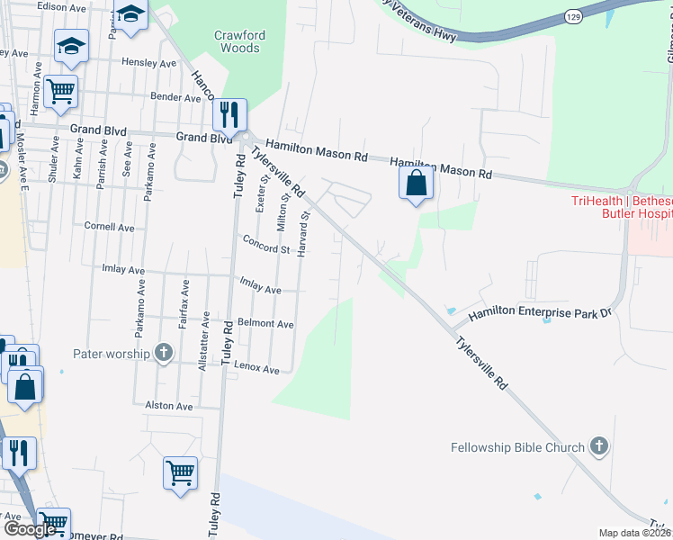 map of restaurants, bars, coffee shops, grocery stores, and more near 1831 King Avenue in Hamilton
