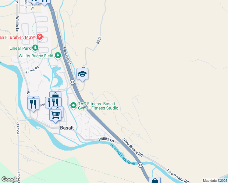 map of restaurants, bars, coffee shops, grocery stores, and more near 189-401 Original Road in Basalt