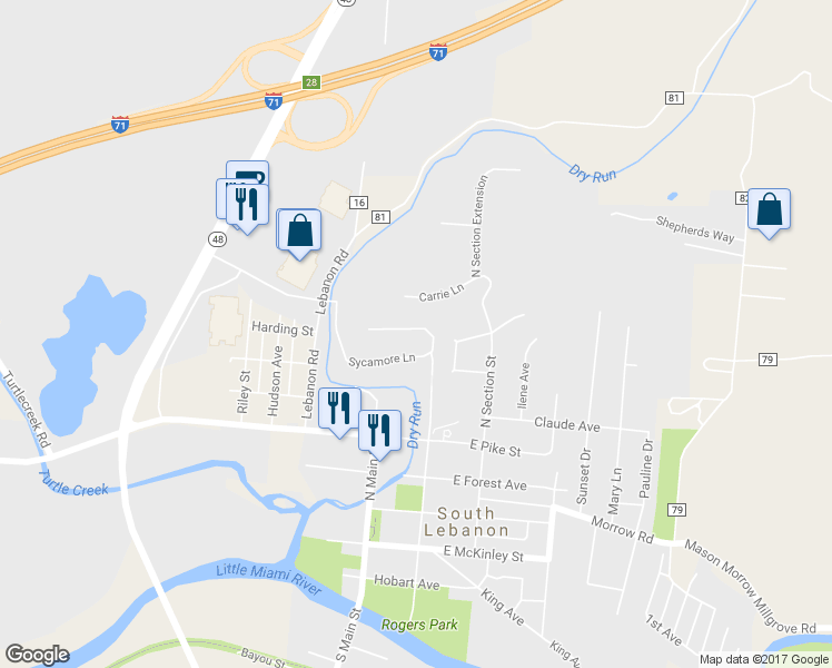 map of restaurants, bars, coffee shops, grocery stores, and more near 248 Sycamore Ln in South Lebanon