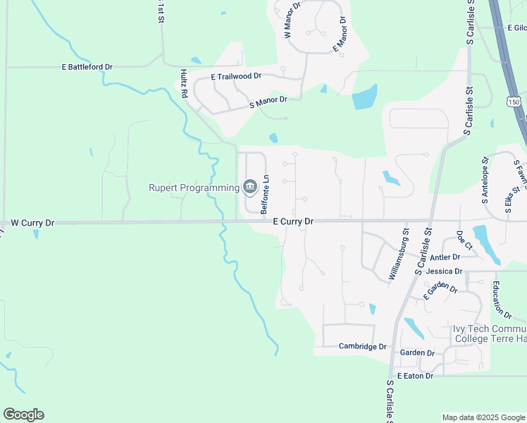 map of restaurants, bars, coffee shops, grocery stores, and more near 7472 Belfonte Ln in Terre Haute
