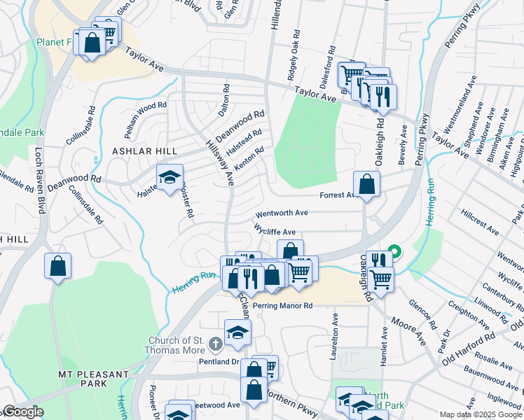 map of restaurants, bars, coffee shops, grocery stores, and more near 1656 Wentworth Avenue in Parkville