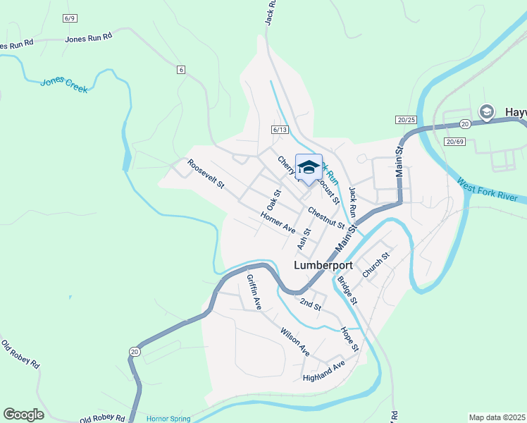 map of restaurants, bars, coffee shops, grocery stores, and more near 108 Oak Street in Clarksburg