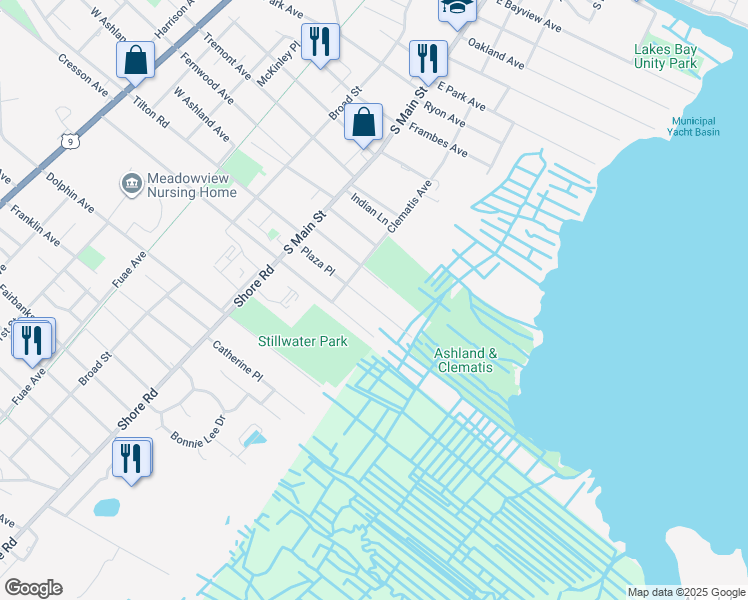map of restaurants, bars, coffee shops, grocery stores, and more near 126 Plaza Place in Pleasantville
