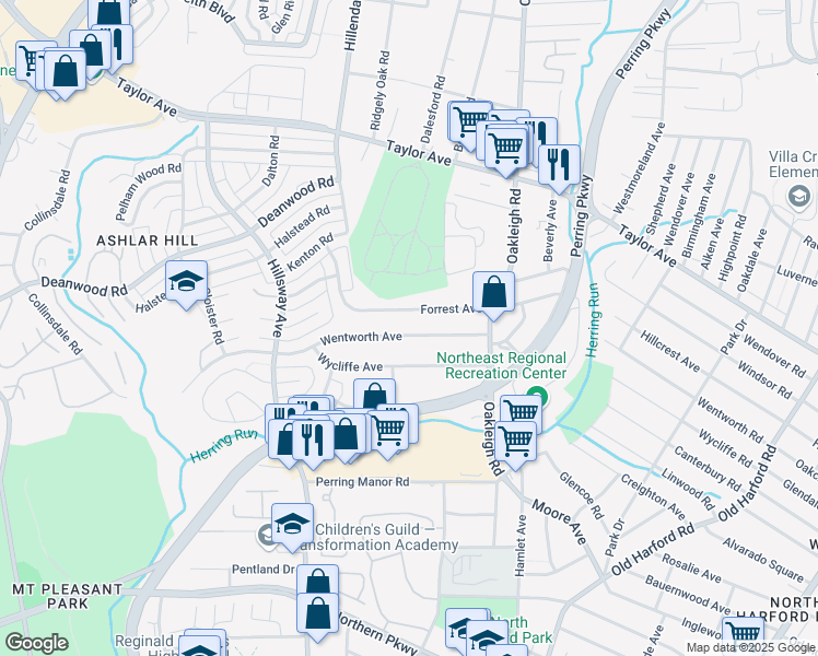 map of restaurants, bars, coffee shops, grocery stores, and more near 1732 Wentworth Avenue in Parkville