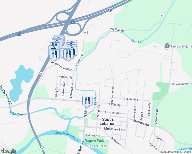 map of restaurants, bars, coffee shops, grocery stores, and more near 178 Sycamore Ln in South Lebanon