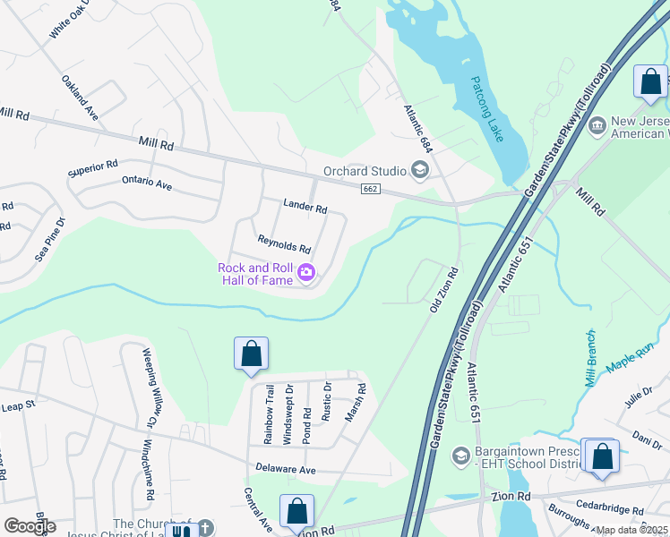 map of restaurants, bars, coffee shops, grocery stores, and more near 100 Burnside Drive in Egg Harbor Township