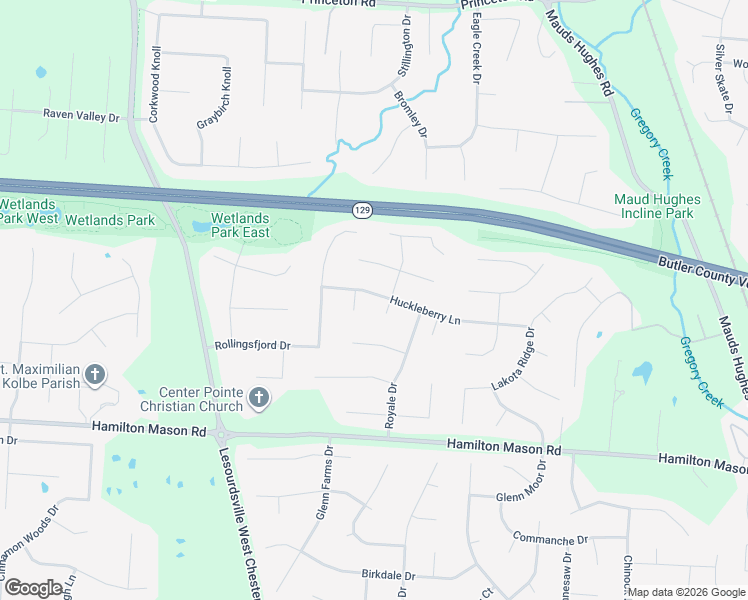 map of restaurants, bars, coffee shops, grocery stores, and more near 6087 Huckleberry Lane in Butler County