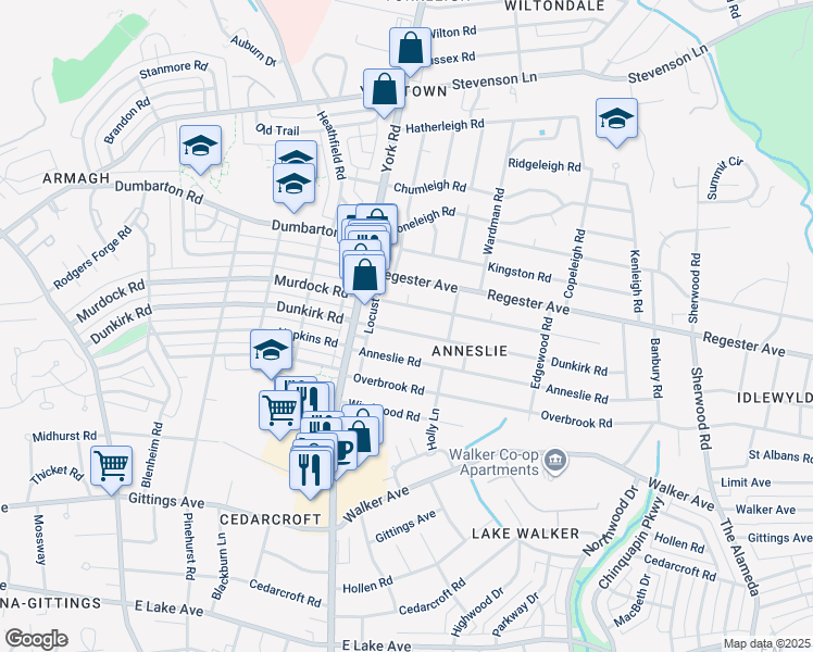 map of restaurants, bars, coffee shops, grocery stores, and more near 514 Dunkirk Road in Baltimore