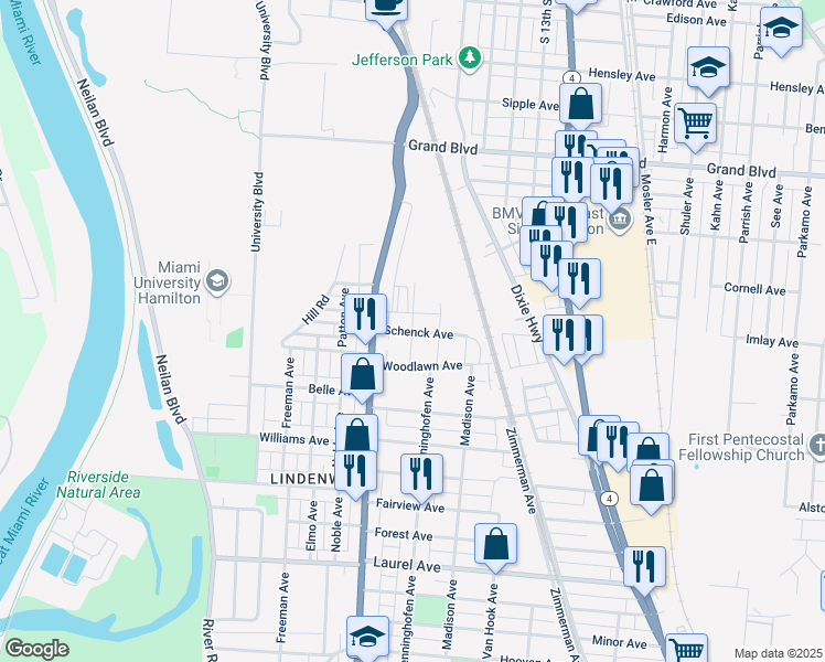 map of restaurants, bars, coffee shops, grocery stores, and more near 1999 Logan Avenue in Hamilton