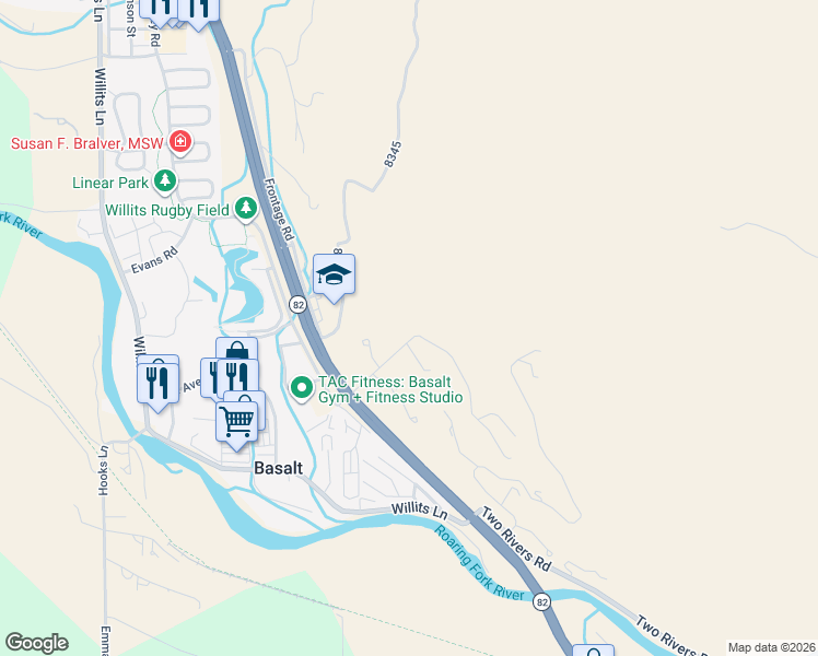 map of restaurants, bars, coffee shops, grocery stores, and more near 189 Original Road in Basalt