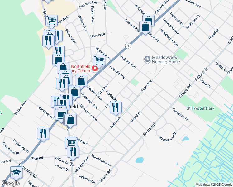 map of restaurants, bars, coffee shops, grocery stores, and more near 711 1st Street in Northfield