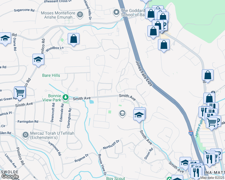 map of restaurants, bars, coffee shops, grocery stores, and more near 5 3rd Tee Court in Baltimore