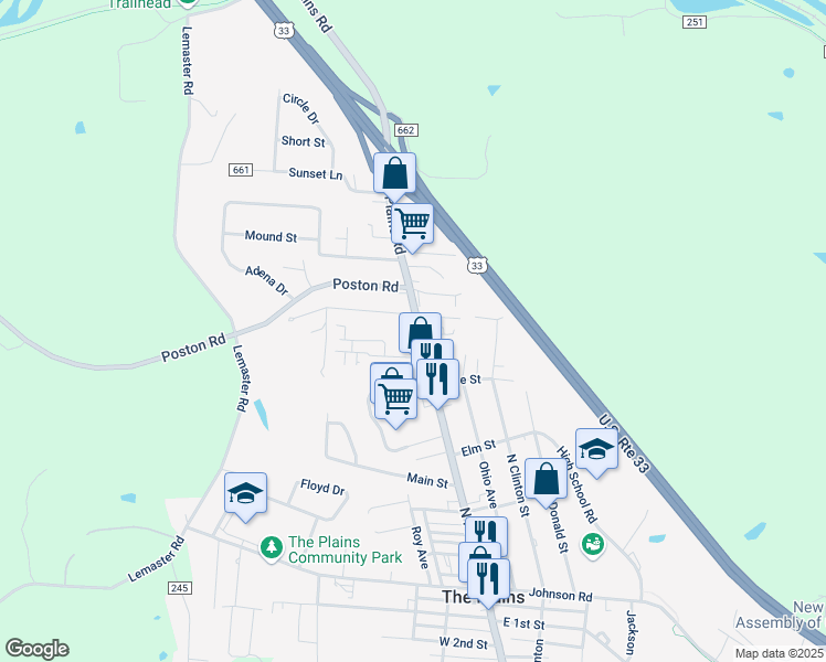 map of restaurants, bars, coffee shops, grocery stores, and more near 106 North Plains Road in The Plains