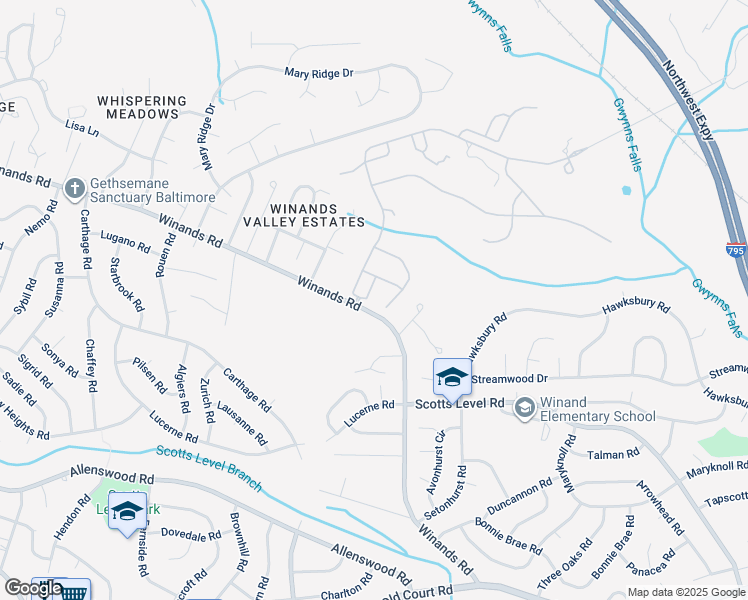 map of restaurants, bars, coffee shops, grocery stores, and more near 4109 Winterhazel Road in Pikesville