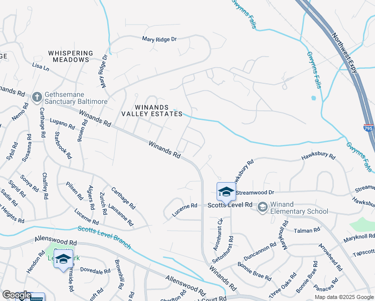 map of restaurants, bars, coffee shops, grocery stores, and more near 4109 Winterhazel Road in Pikesville