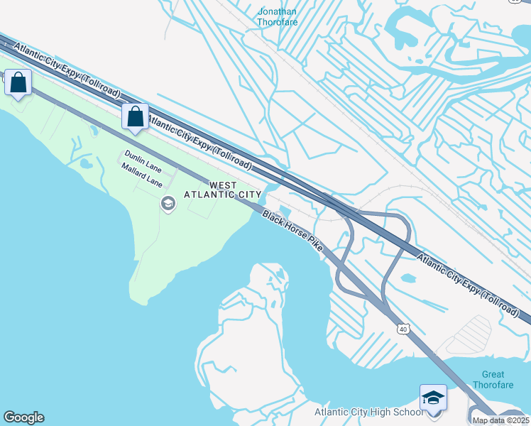 map of restaurants, bars, coffee shops, grocery stores, and more near Black Horse Pike in Atlantic City