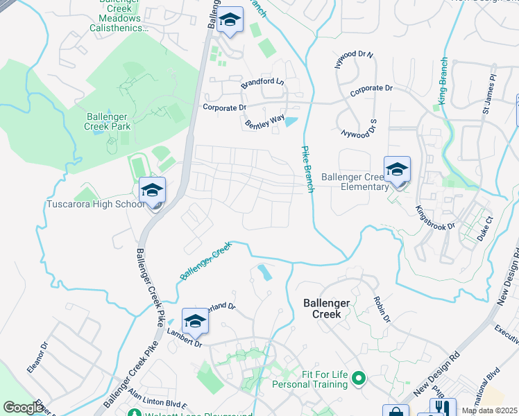 map of restaurants, bars, coffee shops, grocery stores, and more near 6519 Wild Plum Drive in Frederick