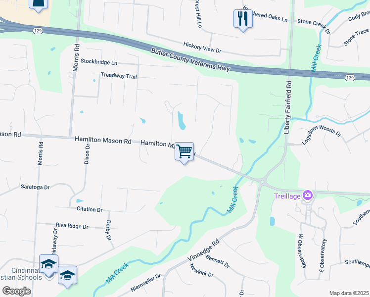 map of restaurants, bars, coffee shops, grocery stores, and more near 7188 Merlin Way in Hamilton