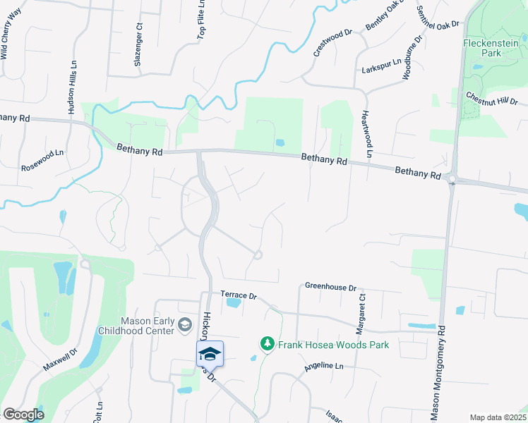 map of restaurants, bars, coffee shops, grocery stores, and more near 4357 Wilderness Way in Mason