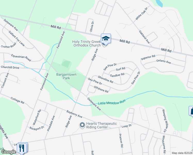 map of restaurants, bars, coffee shops, grocery stores, and more near 40 Shoreline Road in Egg Harbor Township
