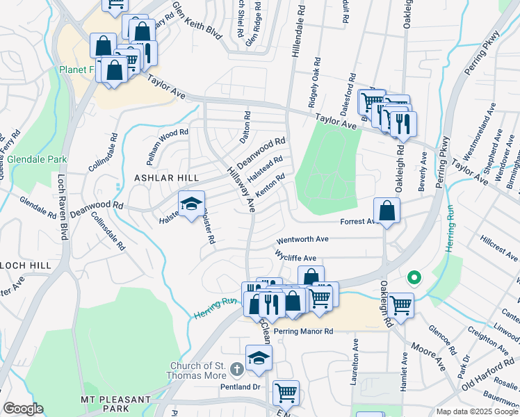 map of restaurants, bars, coffee shops, grocery stores, and more near 1320 Mantle Street in Parkville