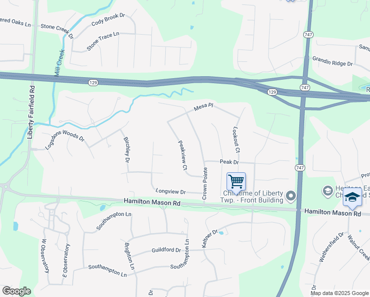 map of restaurants, bars, coffee shops, grocery stores, and more near 4572 Peakview Court in Butler County