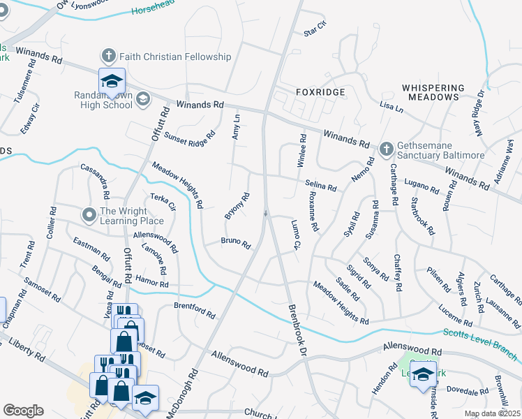 map of restaurants, bars, coffee shops, grocery stores, and more near 3940 McDonogh Road in Randallstown