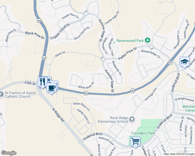 map of restaurants, bars, coffee shops, grocery stores, and more near 1011 White Leaf Circle in Castle Rock
