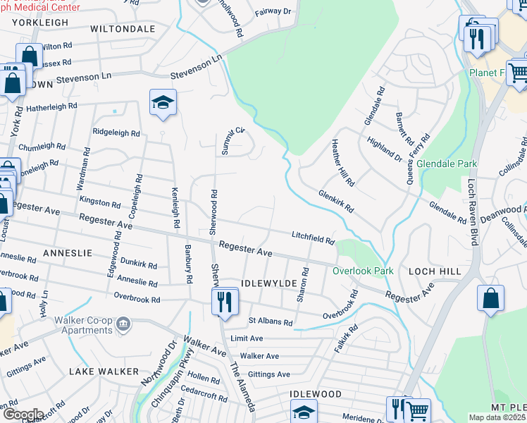 map of restaurants, bars, coffee shops, grocery stores, and more near 925 Maldon Road in Baltimore