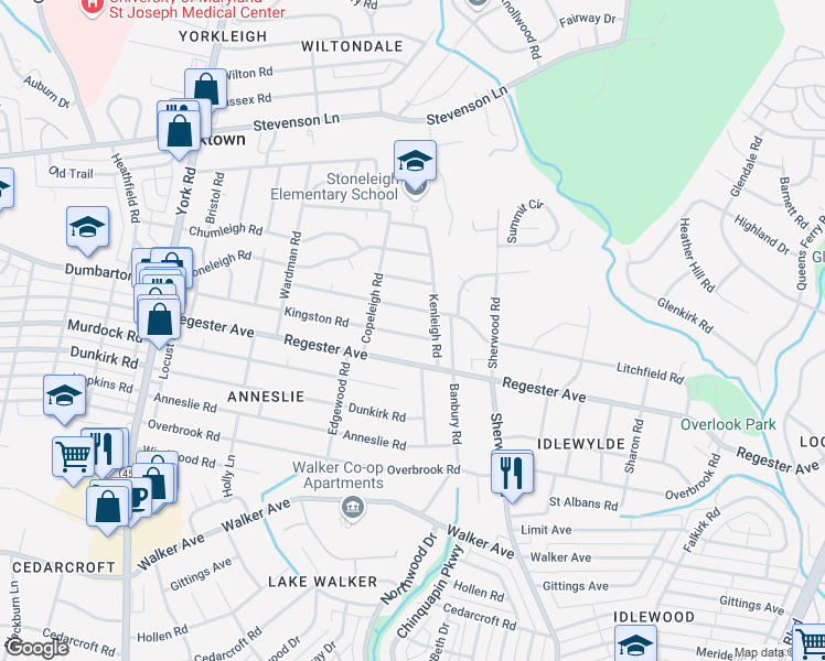 map of restaurants, bars, coffee shops, grocery stores, and more near 914 Kingston Road in Baltimore