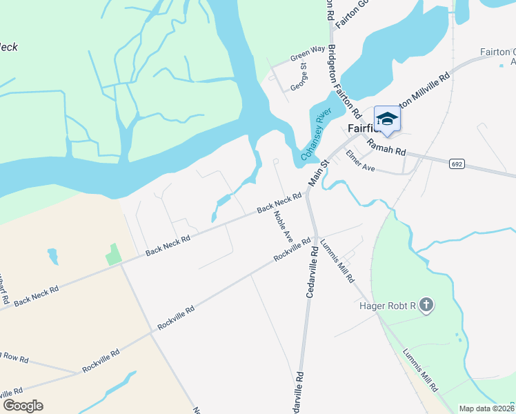 map of restaurants, bars, coffee shops, grocery stores, and more near 26 Back Neck Road in Bridgeton