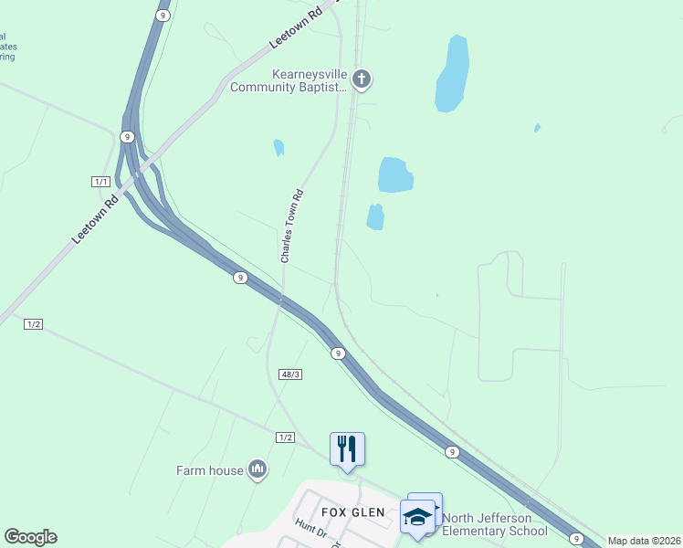 map of restaurants, bars, coffee shops, grocery stores, and more near 46 Stubbs Road in Kearneysville