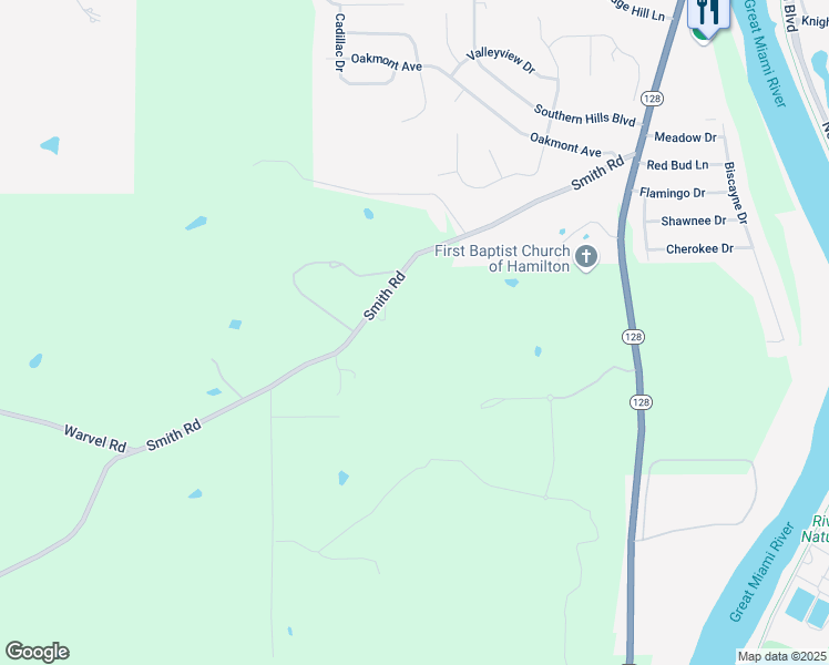 map of restaurants, bars, coffee shops, grocery stores, and more near 1451 Smith Road in Hamilton