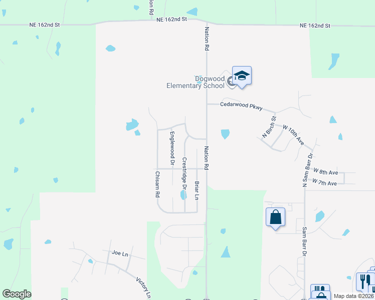 map of restaurants, bars, coffee shops, grocery stores, and more near 905 Crestridge Drive in Kearney