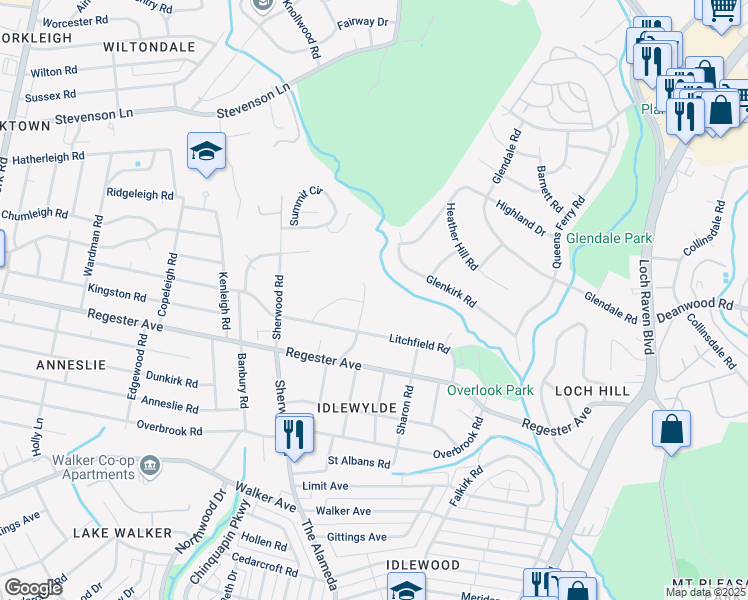 map of restaurants, bars, coffee shops, grocery stores, and more near 6701 Parkway Road in Baltimore