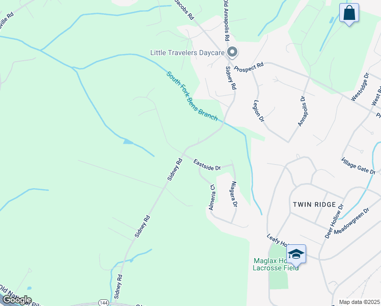 map of restaurants, bars, coffee shops, grocery stores, and more near 13750 Eastside Drive in Mount Airy